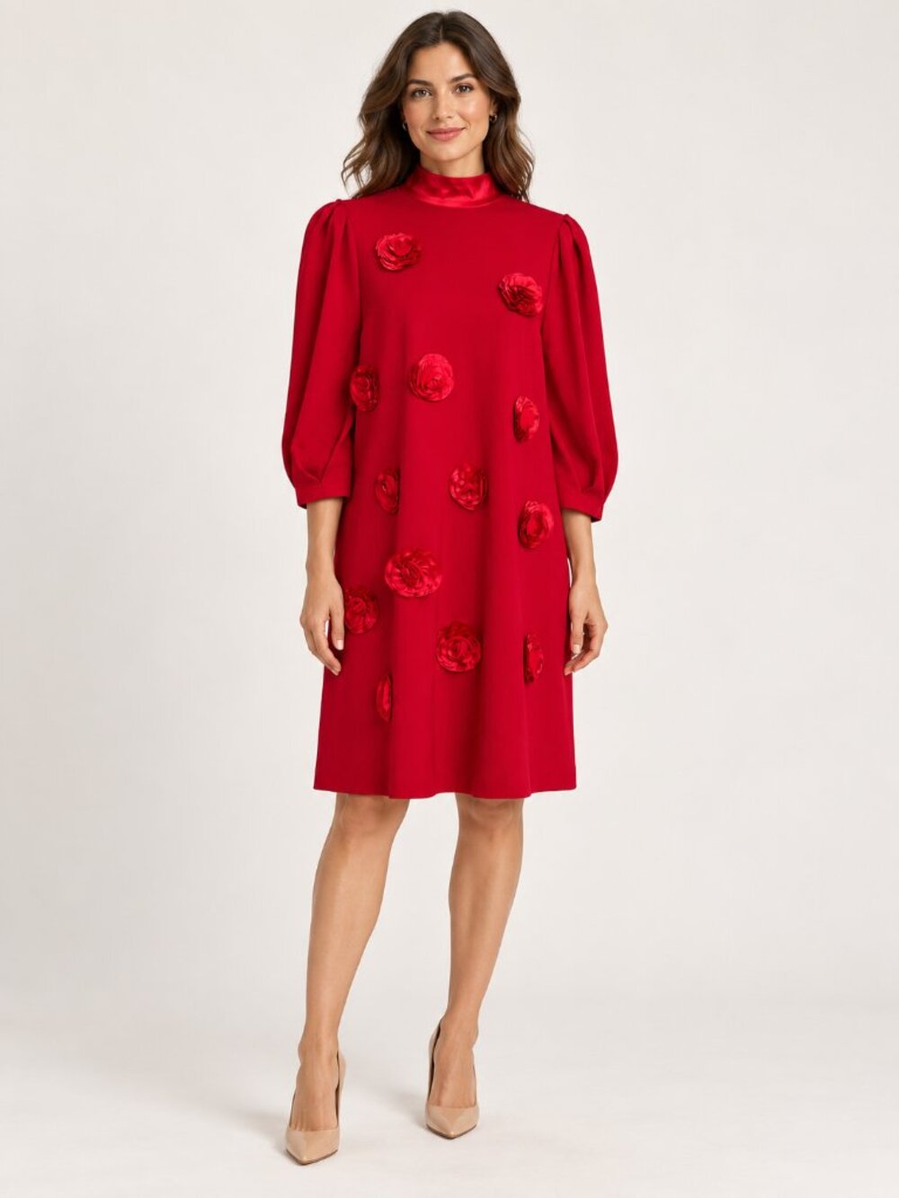 NWT Tyler Böe Cleo Classic Red Rosette Puff Sleeve Dress Size S